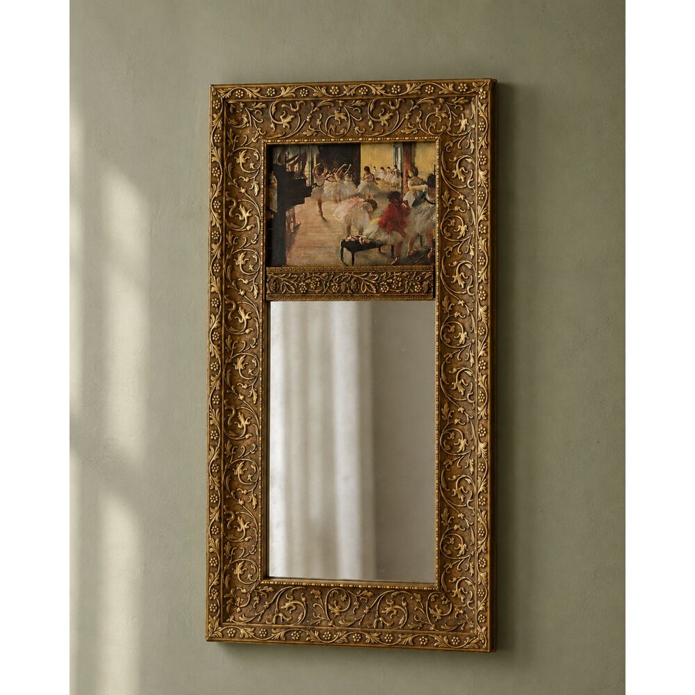 Vintage Ornate Gold Wall Mirror with Ballerina Hollywood Regency Vanity